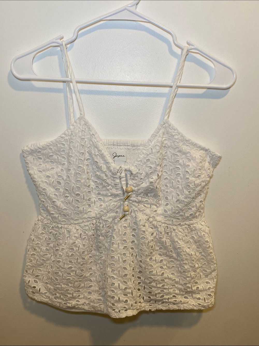 Japna White Eyelet Cropped Tank Top